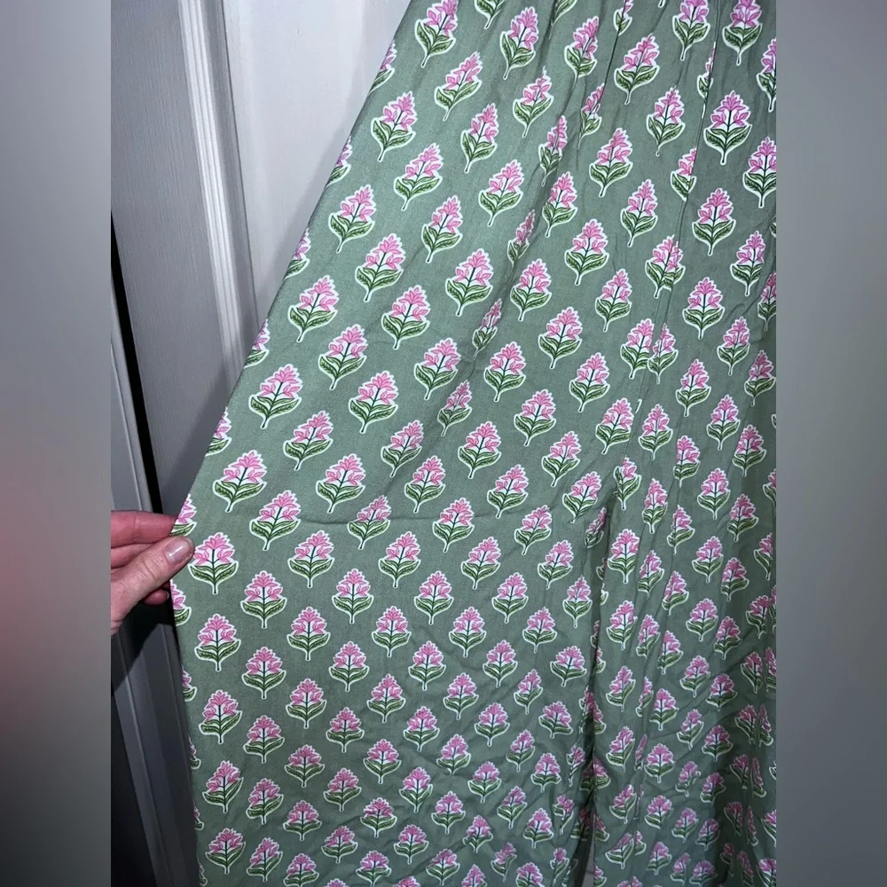 Japna Spring Floral Pink Green Flowers Viscose Smocked Tank Wide Leg Jumpsuit. - Picture 3 of 9